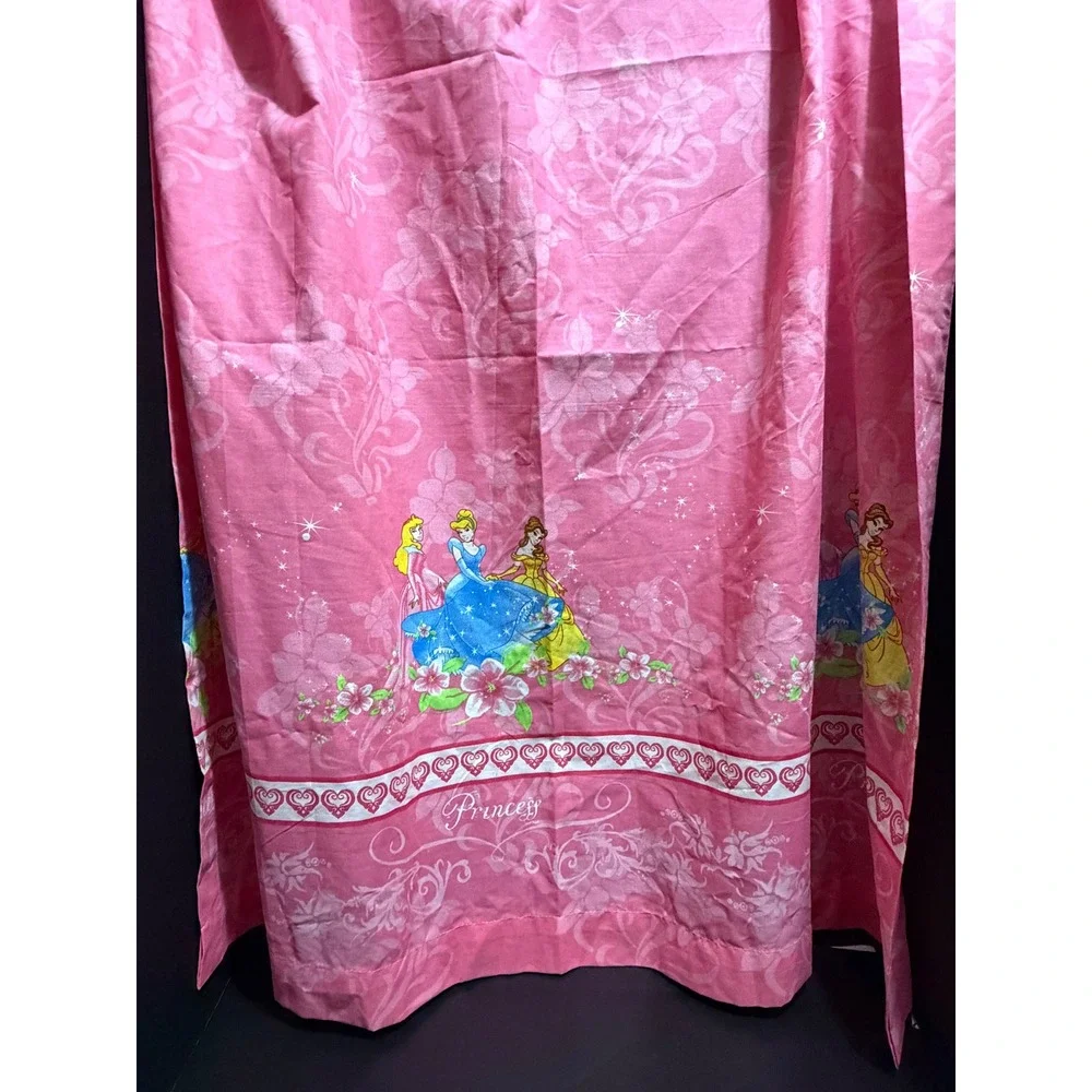 Vintage Disney Princess Pink Curtains Valance + 2 Panels Cinderella Belle Aurora